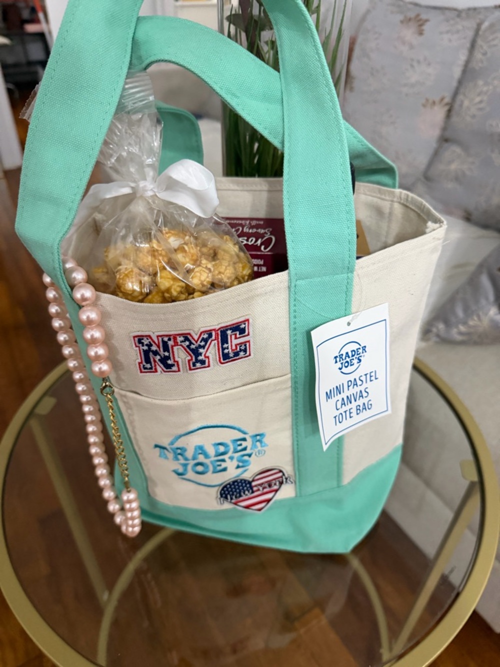 Trader Joe’s pastel green mini tote